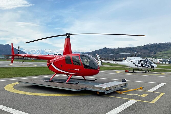 Private Swiss Alps helicopter tour over snow covered mountain peaks and glaciers - A private cabin makes the price easier to understand